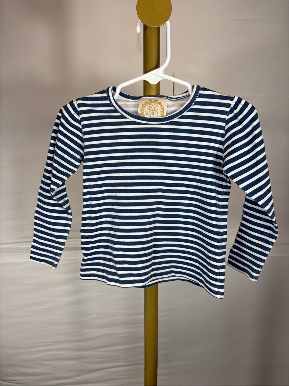 The Beaufort Bonnet Company Long Sleeve Plain Jayne Play Shirt Navy Stripe 2T